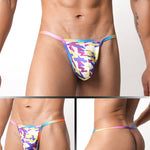 4 Pack Men's Low Rise Fashion Mesh Rainbow Camo Print Thongs