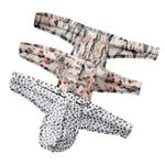 3 Pack Men's Ice-Silk Leopard Mesh Thong with Double-Lined Crotch