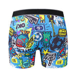 4 Pack Men's Graffiti Cartoon Print Skin-Friendly Mid-Rise Boxer Briefs