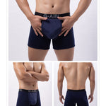 2 Pack Men's Solid Color Bullet Separated U-Pocket Plush Boxer Briefs