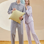Woven Yarn-dyed Checkerboard Couple Cotton Comfortable Pajama Sets