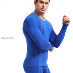 Men's Round Neck Solid Color Bamboo Fiber Thermal Underwear Set