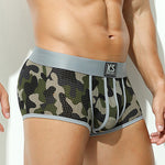2 Pack Men's Sexy Mesh Camouflage Quick-Dry Large Pouch Low-Rise Trunks