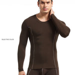 Men's Round Neck Solid Color Bamboo Fiber Thermal Underwear Set