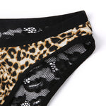2 Pack Men's Low-Rise Lace-Patched Leopard Print sheer Stretch U-Pouch Bikini