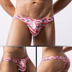 4 Pack Men's U-Pouch Playful Prints Moisture-Wicking Low-Rise Thongs