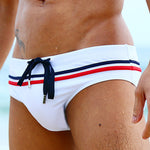 Sports Men's Striped Drawstring Swim Briefs