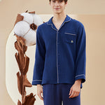Double-layered Crepe 100% Cotton Solid Color Couple Pajamas Set