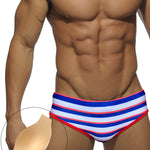 Men's Blue & White Striped Comfy Waistband Swim Briefs