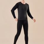Men's Antibacterial Thickened Brushed Slimming Horizontal Stripe Design Thermal Sets