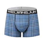 2 Pack Men's Grid Print Breathable Antibacterial Soft Cotton Trunks