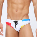 Men's Spliced Color Swim Briefs with Sponge Mats