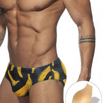 Men's Banana Print Swim Briefs with Removable Pad