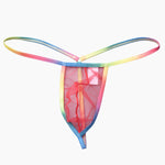 3 Pack Men's Sexy Mesh Strings with Rainbow Waistband