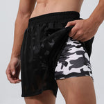 Men's Mesh-Lined Double-Layer Sports Fitness Breathable Sweat-Wicking Quick-Dry Shorts