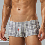 2 Pack Men's Pure Cotton Plaid Boxer Shorts with Button Fly