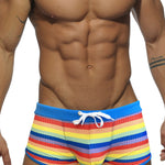 Men's Eco-Friendly Fabric Modern Cut Rainbow Striped Swim Trunks