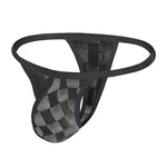 2 Pack Men's Sexy Mesh Thongs with U-Pouch, Breathable Transparent Checkered Design