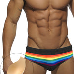 Men's Colorful Striped Stretch Fit Comfy Waistband Swim Briefs