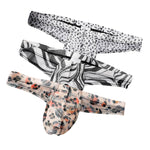 3 Pack Men's Ice-Silk Leopard Mesh Thong with Double-Lined Crotch