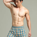 2 Pack Men's Cotton Plaid Boxers with Side Opening and Relaxed Elastic Waistband