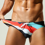Men's Breathable Fashion Rainbow Stripe Beach Vacation Swim Briefs