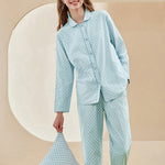 Woven Yarn-dyed Checkerboard Couple Cotton Comfortable Pajama Sets