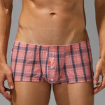 2 Pack Men's Cotton Plaid Boxers with 3D U-Pouch and Button Fly