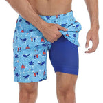 Men's Quick-Dry Digital Print Double-Layer Board Shorts