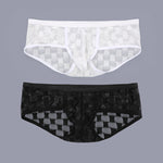 2 Pack Men's Sheer Grid Mesh Breathable Large U-Pouch Trunks