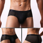 4 Pack Men's Breathable Mesh Solid Sheer & Sexy Wide Waistband Briefs