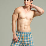 2 Pack Men's Cotton Plaid Boxers with Side Opening and Relaxed Elastic Waistband