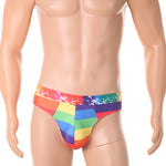 4 Pack Men's Playful-Rainbow Print U-Pouch Thongs