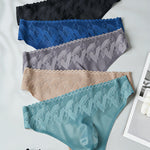 4 Pack Men's High-Stretch & Low-Rise Lace Trim Large Pouch Thongs