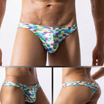 4 Pack Men's U-Pouch Playful Prints Moisture-Wicking Low-Rise Thongs