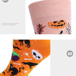 4 Pairs Pumpkin Personality Skeleton Cartoon Trendy Cotton Crew Socks