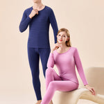 Men's Antibacterial Thickened Brushed Slimming Horizontal Stripe Design Thermal Sets
