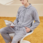 Woven Yarn-dyed Checkerboard Couple Cotton Comfortable Pajama Sets