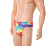 4 Pack Men's Playful-Rainbow Print U-Pouch Thongs