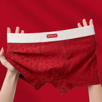 4 Pack Men's Soft Jacquard Cotton Lucky Red Breathable Trunks