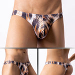 4 Pack Men's U-Pouch Playful Prints Moisture-Wicking Low-Rise Thongs