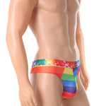 4 Pack Men's Playful-Rainbow Print U-Pouch Thongs