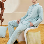 Woven Yarn-dyed Checkerboard Couple Cotton Comfortable Pajama Sets