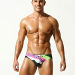 Men's Breathable Fashion Rainbow Stripe Beach Vacation Swim Briefs