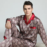 Men's Print Sleepwear Silk Satin Pajamas Set
