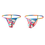 4 Pack Men's Low Rise Fashion Mesh Rainbow Camo Print Thongs