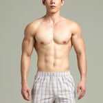 2 Pack Men's Cotton Plaid Boxers with Side Opening and Relaxed Elastic Waistband