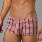 2 Pack Men's Cotton Plaid Boxers with 3D U-Pouch and Button Fly