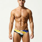 Men's Breathable Fashion Rainbow Stripe Beach Vacation Swim Briefs