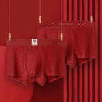 4 Pack Men's Soft Jacquard Cotton Lucky Red Breathable Trunks